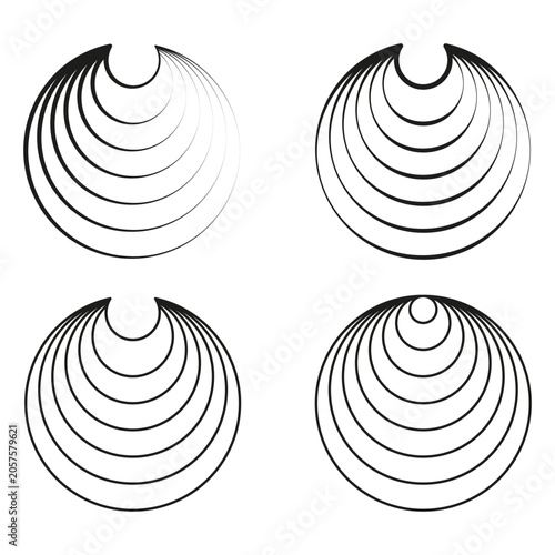 Set of circular geometric line art logo elements vector. Shapes support corporate branding and modern logo creation.