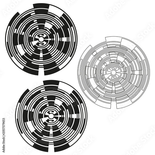 Optical encoder disk and futuristic circular pattern vector. Graphic supports engineering schematics and technology UI projects.