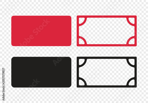 Minimal Two Rectangle Frame Border Vector icons Set with rounded corners solid and outline
in Black and red for Modern Design Templates