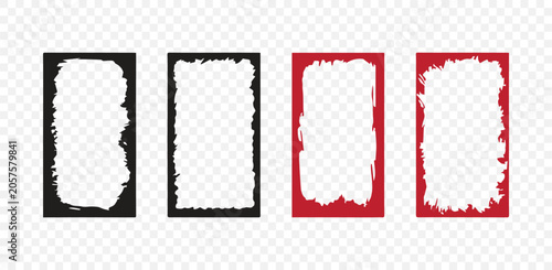 Minimalist Black and red rectangular Photo and Picture Frame Border 
Vector Set with distressed edges Isolated on transparent Background