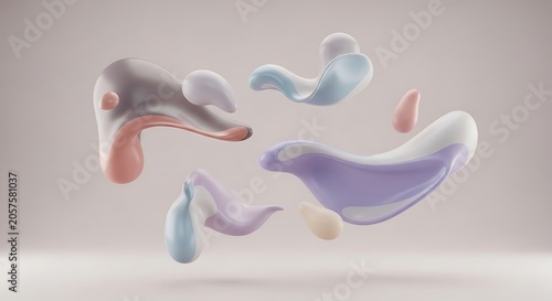Colorful Liquid Shapes Floating in Air with Soft Background