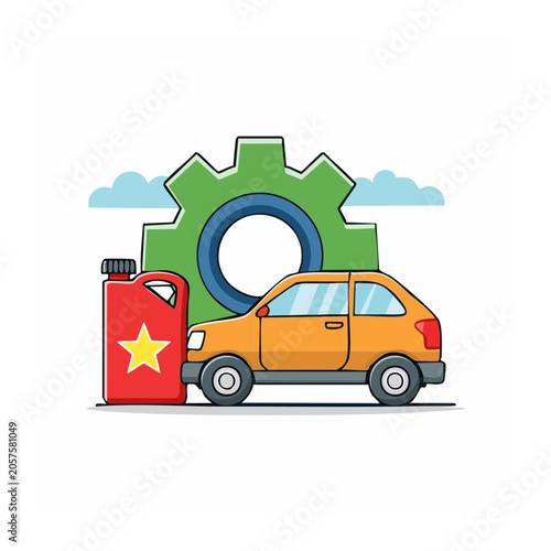 Flat design delivery van with package