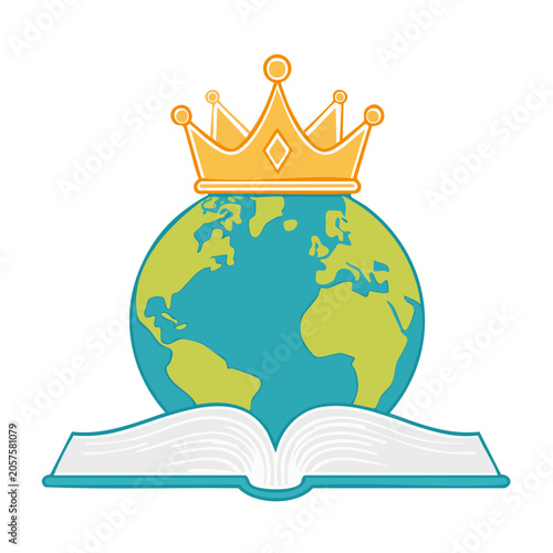Flat design globe with crown and laurel wreath