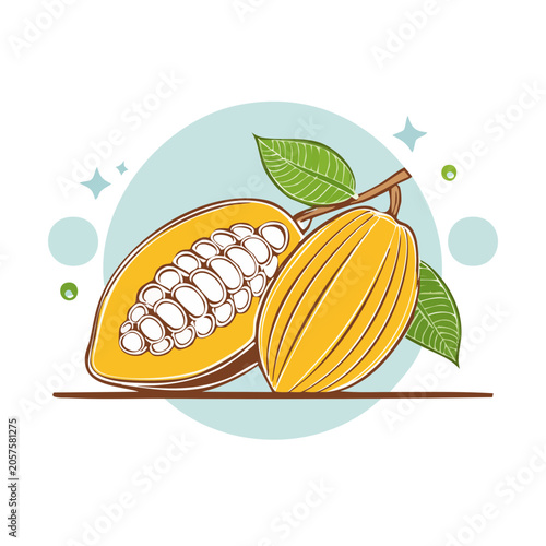 Flat design yellow banana with leaf and stars
