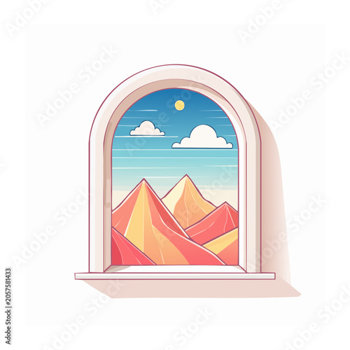Sunset over mountains with hot air balloon