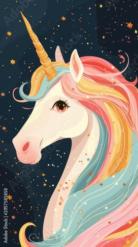 Pastel Fantasy Unicorn Portrait In Magical Cosmic Scene