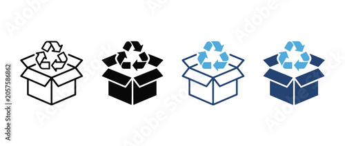 Recycling Package icon set. cardboard box with recycle symbol icons. eco-friendly packaging and waste management concept. vector illustration. Adobe Illustrator Artwork