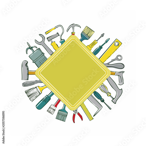 Flying paper airplane with office supplies flat design