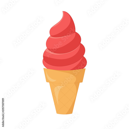Red velvet soft serve ice cream cone vector illustration isolated on a light background. Minimal flat design featuring a sweet frozen dessert with pastel colors, perfect for food related projects