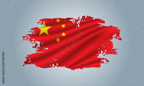 China flag made in brush stroke background.Dynamic design in the form of a brush stroke.