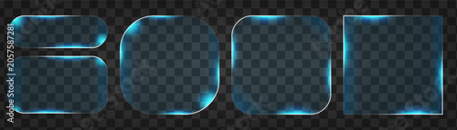 Glass frames with blue glow transparent background digital design elements collection panels