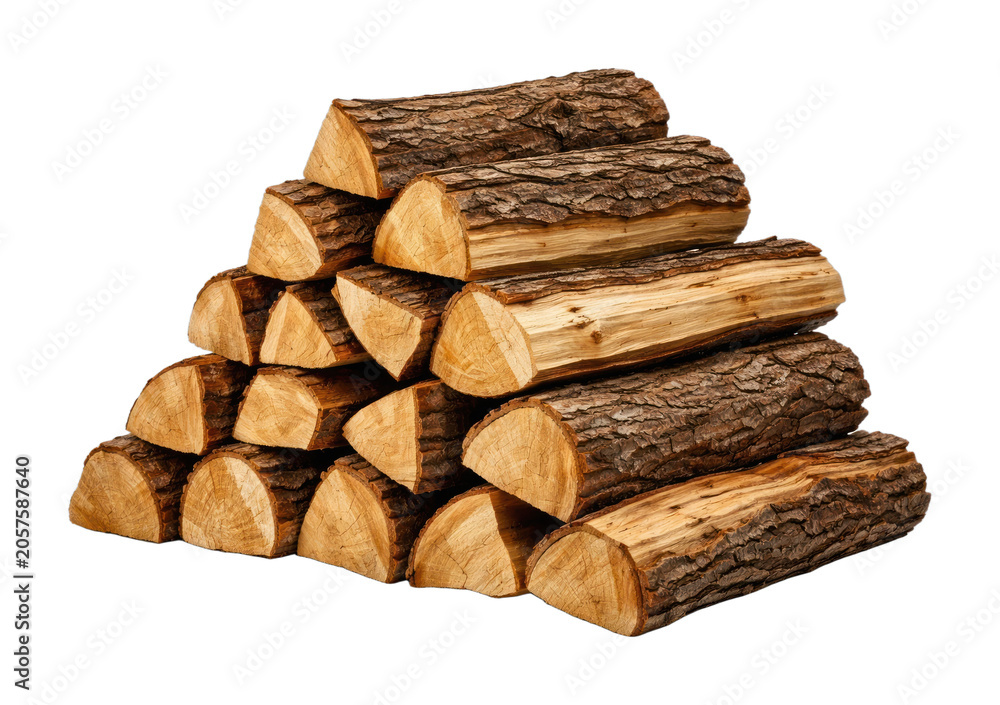Fototapeta premium PNG Stacked firewood logs on white