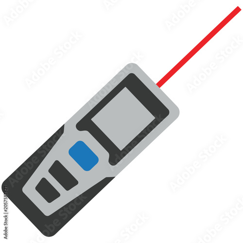 Foto Professional laser distance meter with red pointer emitting laser beam, distance