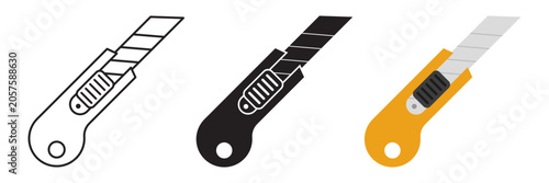 Quadro su tela Stationery knife icon set collection in flat style