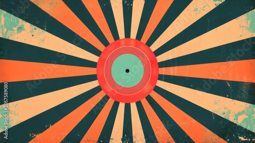 Retro Vinyl Record With Sunburst Rays Vintage Music Background