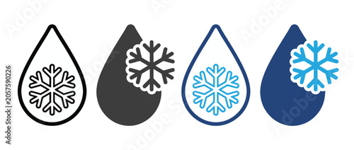 Cooling technology icon set. water drop with snowflake. cold temperature and freshness concept. vector illustration. . Adobe Illustrator Artwork