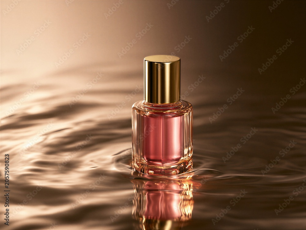 Naklejka premium Luxury Lip Serum With Rose Petals Serum Bottle Oil Dripping From Applicator