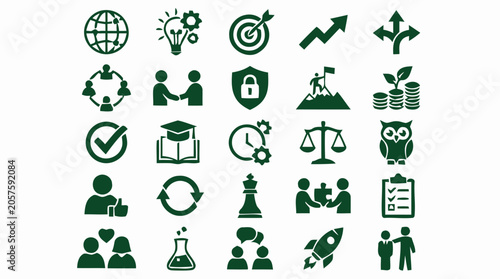 Картината върху платно Business icons illustrate various aspects of commerce and industry in a detailed graphic