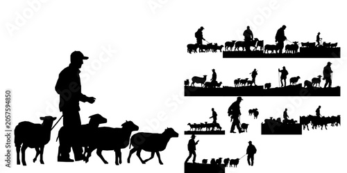 Φωτογραφία Man Herding Sheep Silhouette