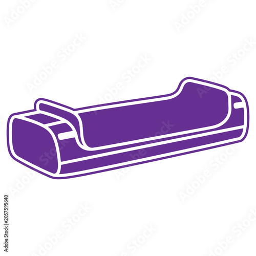 Purple icon of a simple sofa or couch with minimalist design isolated on transparent background