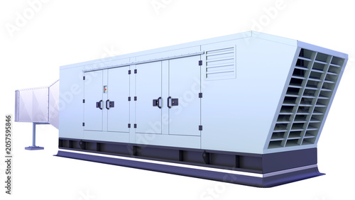 AHU - Air Handling. side view and slightly front view. 3D rendering isolated on white background. Ideal for professionals, educational, engineering, industrial design