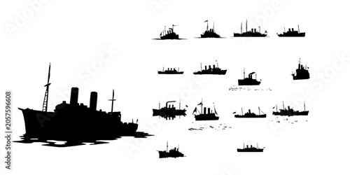 Fotografie Vintage Steam Ship on Horizon Silhouette