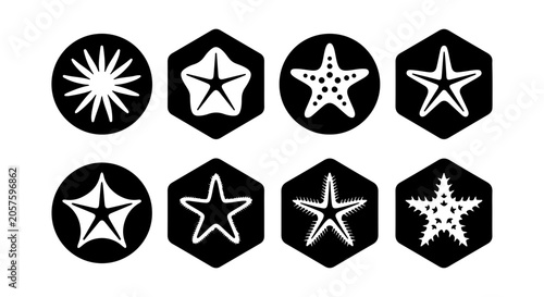 Bild auf Leinwand Starfish Icons Set, Marine Life Vector Graphics, Ocean Nautical Symbols Collecti