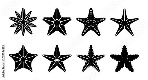 Foto Diverse Starfish Vector Icons Set, Marine Life Silhouettes, Nautical Symbols Col