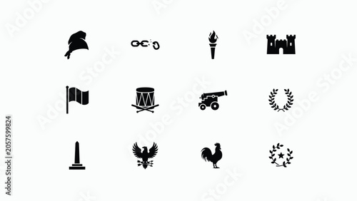 Bilde på lerret French revolution symbol collection with liberty cap broken chains and royalist emblem