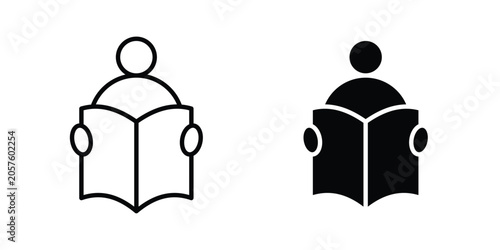 Tableau sur toile Book open reader icon Silhouette and outline vectors