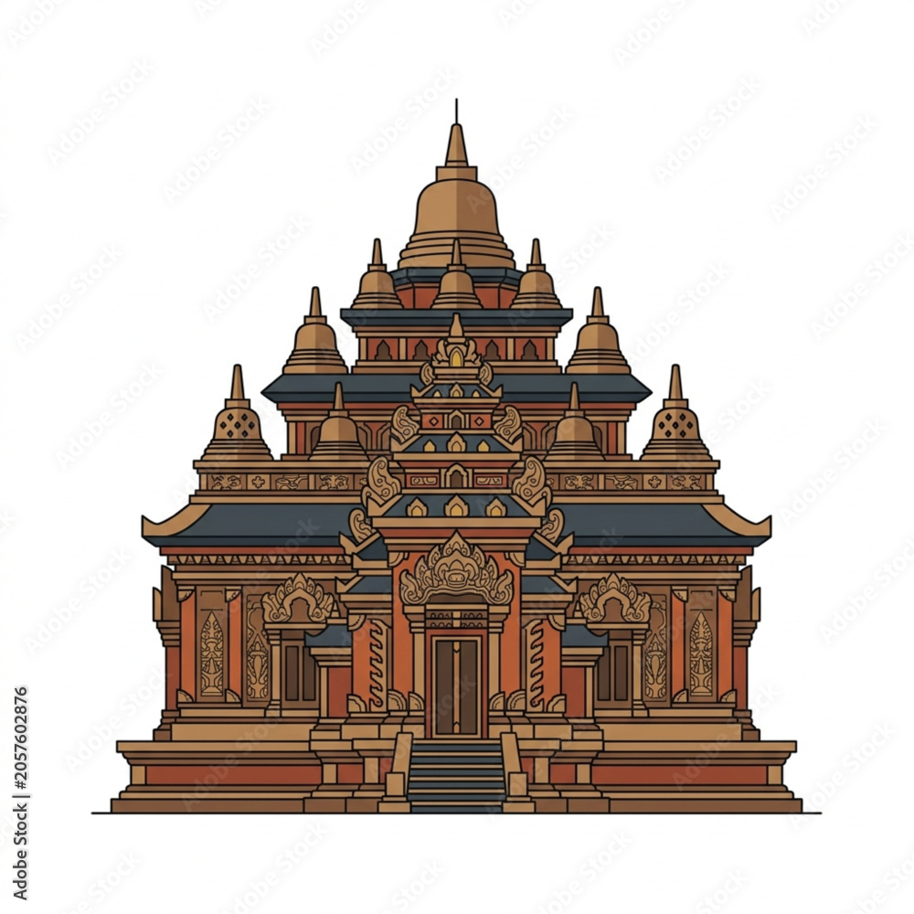 Obraz premium Intricate Balinese Temple Architecture Detailed Illustration.