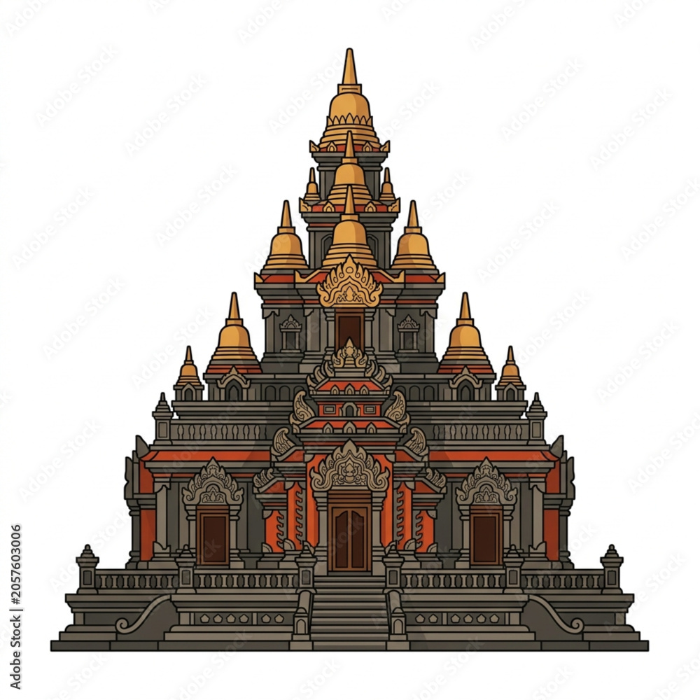 Obraz premium Ornate Asian Temple Architecture with Golden Spires and Intricate Details.