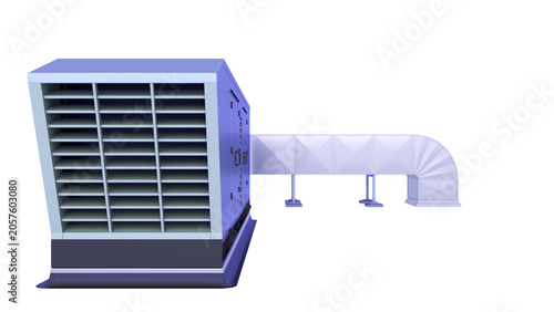 AHU - Air Handling. front view slightly from the side. 3D rendering isolated on white background. Ideal for professionals, educational, engineering, industrial design