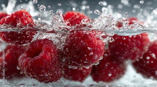 Fresh Raspberry Splash in Crystal Clear Water Macro Scene