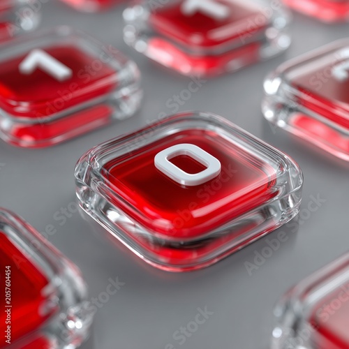 Floating Red Numeric Buttons in Futuristic Digital Interface