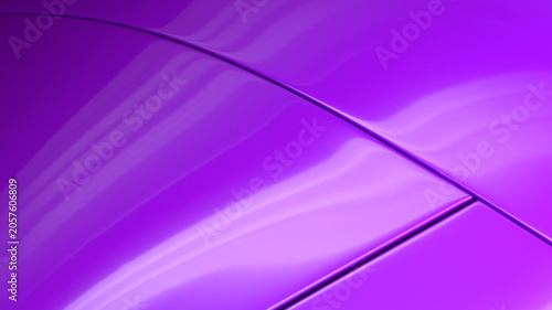 Concept car bodywork geometry with sharp panel lines. Luxurious purple metallic paint or vinyl wrap texture with smooth studio light reflections. High-tech premium automotive design 3D render