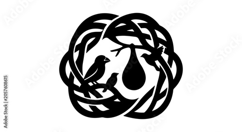 Konstfotografi Bird Nest Family Silhouette, Newborn Baby Bundle, Nature Love Symbol, Vector Art
