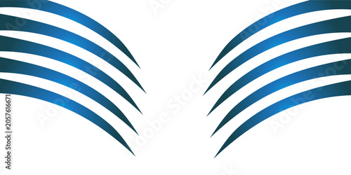 Fotografie Abstract Blue Winged Symbol with Symmetrical Curved Stripes and Gradient Design,