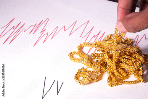 Canvas Print Hand Pledging Gold Bangles for Loan Amid Inflation, Rising Gold Prices and Middl