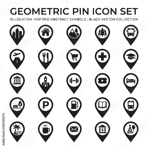 Geometric location pin map icons set for services and facilities with location