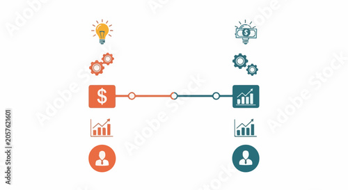 Infographic icons showing progress, financial growth, and ideas