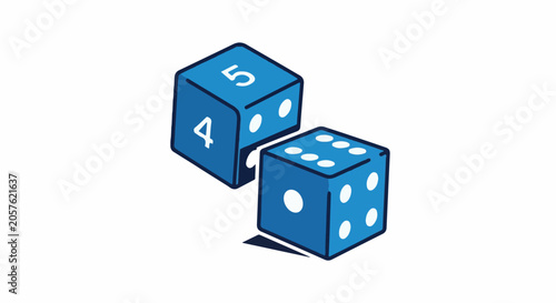 Two blue dice, showing 4 and 5 on one, and 6 on another, casting a shadow