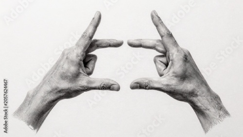 Black white hands making sign fingers appear hairy background plain black white hands making 