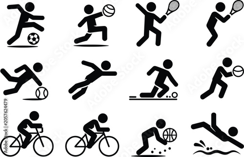 Black and white stick figure sport set sports athletics