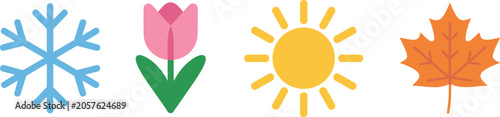 Four seasons snowflake, tulip, sun, and maple leaf
