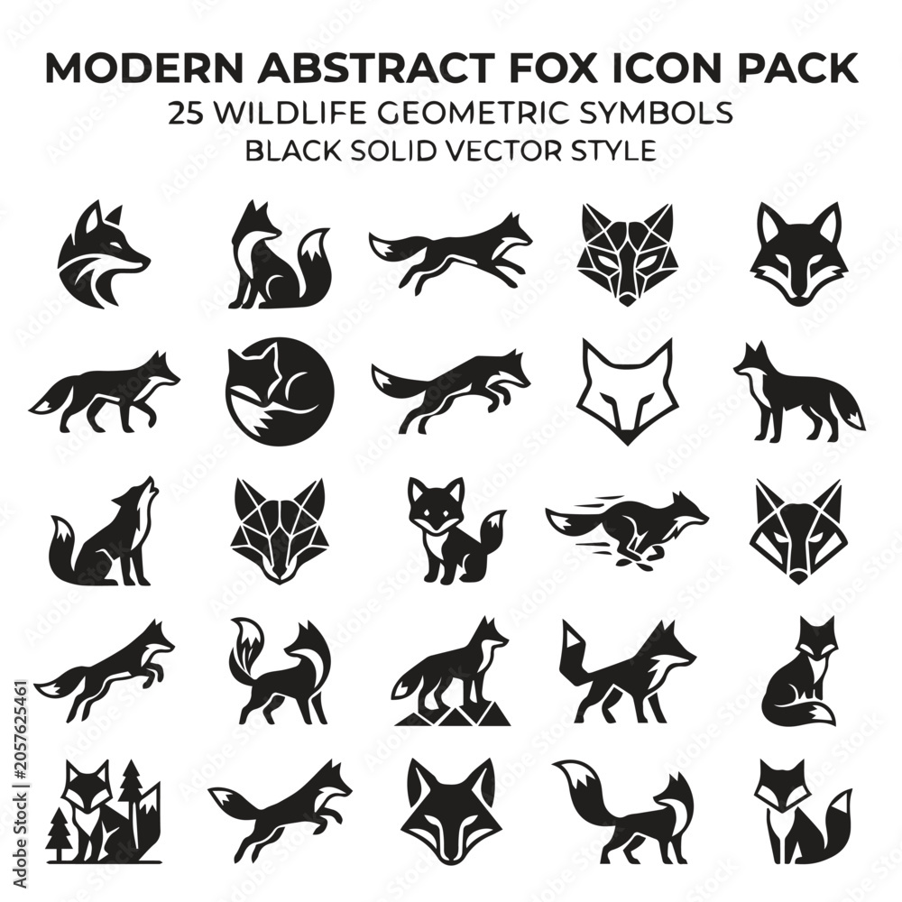 Fototapeta premium Modern abstract fox icon pack of 25 wildlife geometric symbols with wildlife