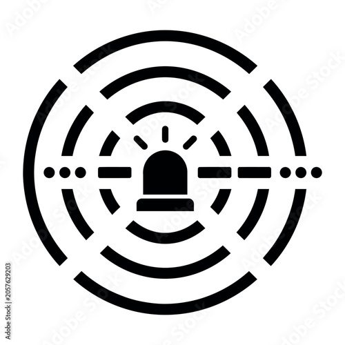 Obraz na plátně Emergency siren icon with radar signal waves, black flasher light symbol, securi