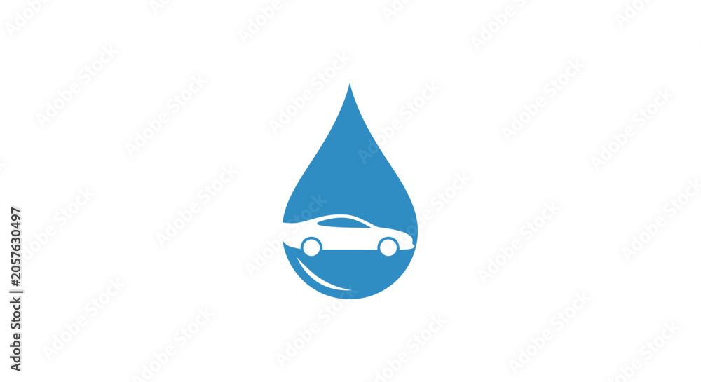 Fototapeta premium A blue water drop icon featuring a white silhouette of a generic sedan car