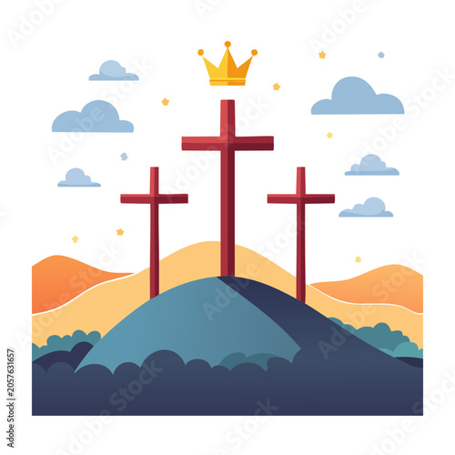 Red cross with sun and mountains vector