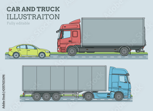 Car and Truck illustration. Commerical and private vehicle mobile. Isolated vector concept. Fully editable.	
